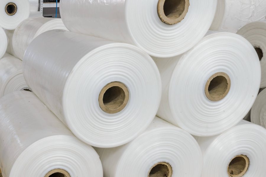 Warehouse with rolls of polyethylene